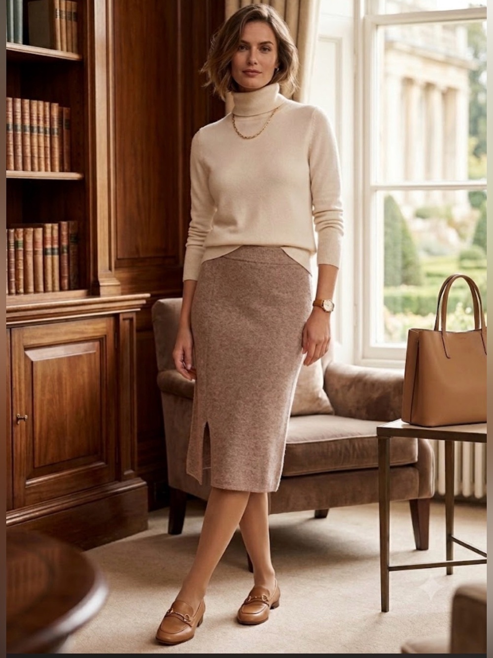 Elegant Tan Knit Skirt